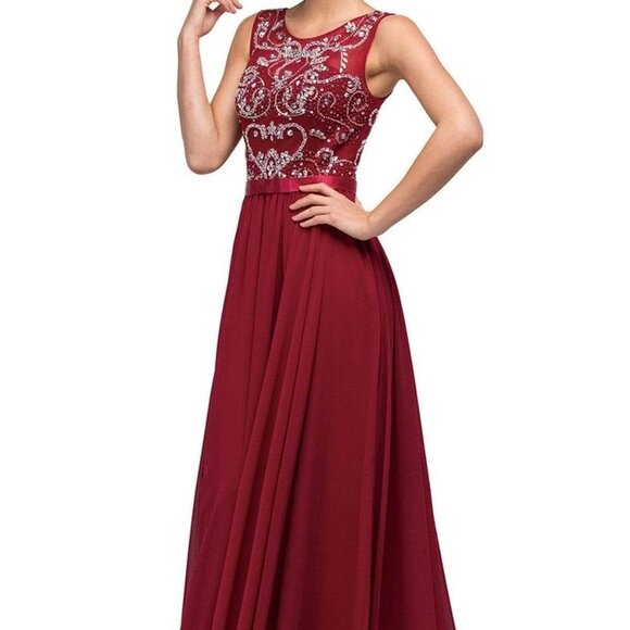 NWT Dancing Queen 8736 Chiffon and Sequins Prom Dress Red Size S - Picture 1 of 5
